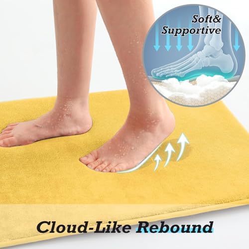 HUXMEYSON Bathroom Rugs Sets 2 Piece, Non-Slip & Quick Dry Bath Mat Set, Ultra Soft Velvet Bath Rugs for Bathroom, Toilet and Shower Floor, Yellow