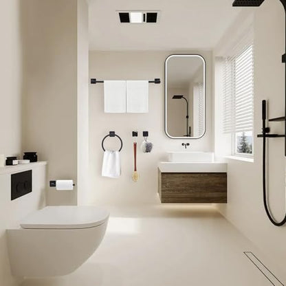 5 Piece Bathroom Hardware Accessories Set Matte Black,24 Inch Towel Bar Set,Towel Rack Set,Bathroom Towel Holder Set