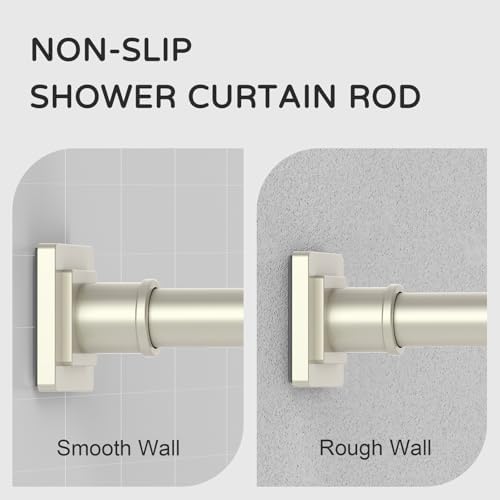 UIOSANRT Brushed Nickel Shower Curtain Rod 31-79 Inches Non-Slip Shower Rod Tension Mounted No Drill Tension Shower Curtain Rods Spring Tension Rod for Windows Bathroom