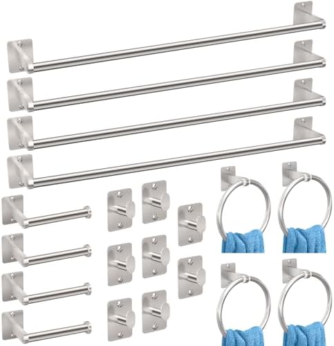 KLJKPA 20-Piece Brushed Nickel Bathroom Hardware Set, 24 inch Towel Bar