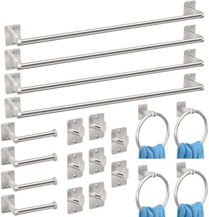 KLJKPA 20-Piece Brushed Nickel Bathroom Hardware Set, 24 inch Towel Bar