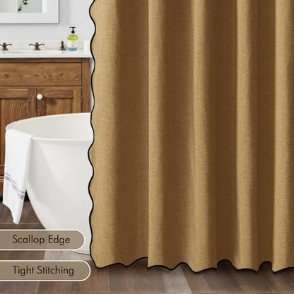 MIULEE 72"x84" Extra Long Scalloped Linen Shower Curtain Gold Brown