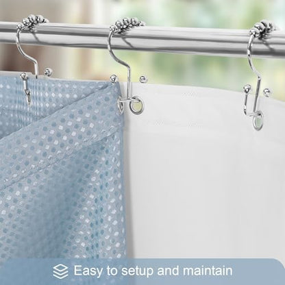 Gibelle 3 in 1 Fog Blue Shower Curtain with PEVA Liner, 12 Hooks, 72x72