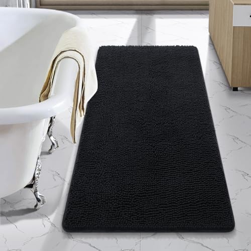 LOCHAS Luxury Bathroom Rug Shaggy Bath Mat 24 x 40 Inch, Black