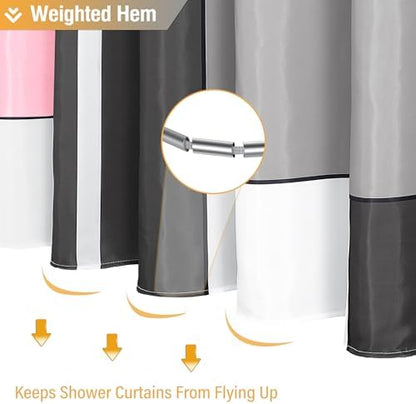 BTTN 72 x 78 Long Modern Geometric Waterproof Fabric Shower Curtain, Pink