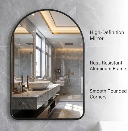 HARRITPURE 24"x36" Arched Bathroom Mirror Wall Mounted Black Arch Mirror