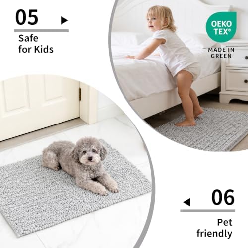 Disolla Silver Bathroom Runner Rug 24x60 Inch - Large Long Chenille Bath Mat, Thick Shaggy Plush Absorbent Floor Mat, Non-Slip Runner for Master Bathroom and Bedside