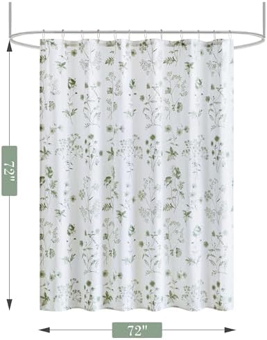 Martha Stewart 100% Cotton Floral Shower Curtain, 72 x 72, Sage Green