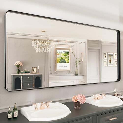LOAAO 77X36 Inch Black Metal Framed Bathroom Mirror