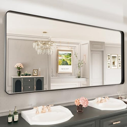 LOAAO 77X36 Inch Black Metal Framed Bathroom Mirror