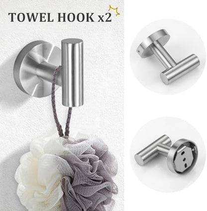 TURS 5 Piece Bathroom Hardware Set Brushed, SUS304 Stainless Steel Bath Towel Bar Set, 24 Inch Bathroom Accessories Kit Wall Mounted