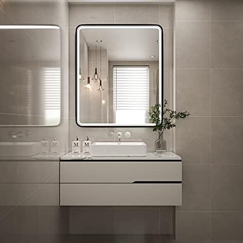 30X36 Inch LED Lighted Bathroom Mirror,Black Frame,3 Color