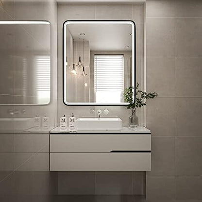 30X36 Inch LED Lighted Bathroom Mirror,Black Frame,3 Color