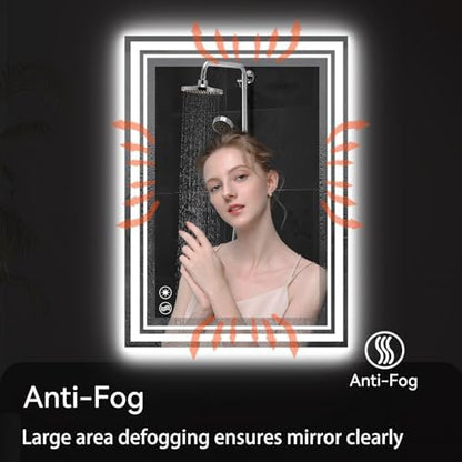 24“ x 36” Bathroom Mirror with LED Lights, Anti-Fog, Dimmable 3 Colors