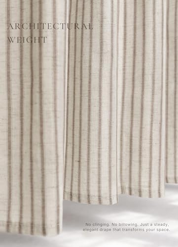 Farmhouse Striped Shower Curtain - Extra Long 72x84 Inches, Linen Blend Fabric, Breathable & Machine Washable, Rustic Taupe for Bathroom Decor (Hooks/Liner Not Included)
