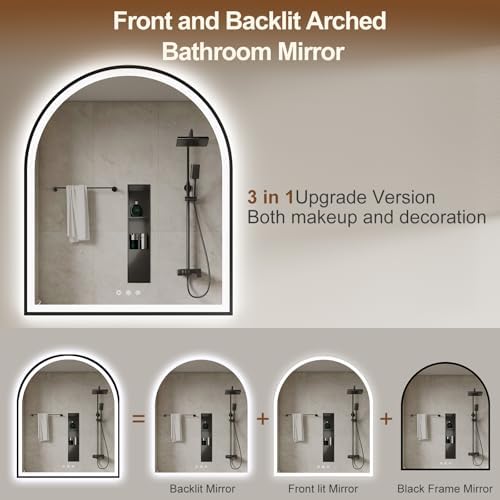 30.1"x36.1" Arched LED Lighted Bathroom Mirror with Lights