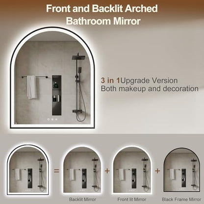30.1"x36.1" Arched LED Lighted Bathroom Mirror with Lights
