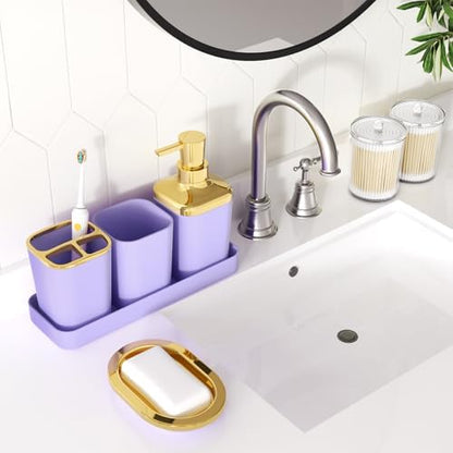 XLHOMO Bathroom Accessories Set - 25PC Bathroom Set with Shower Curtain and Rugs, Purple Bathroom Set, Bathroom Accessory Set with Press-on Lid Trash Can, Soap Dispenser and Qtip Holders for Home