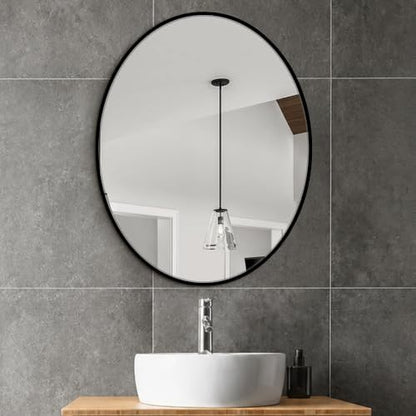 Delma 28x22 Black Oval Bathroom Mirror for Over Sink, Aluminum Frame