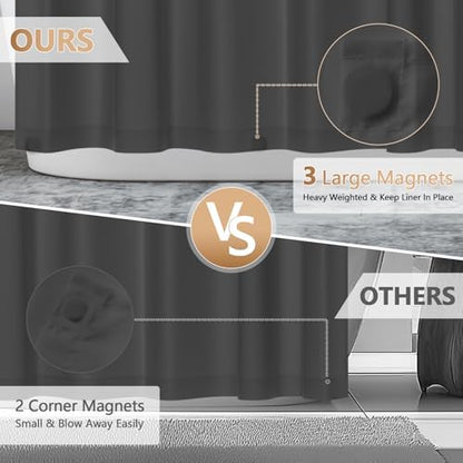 Seenus 72 x 78 inch Extra Long Fabric Shower Curtain Liner Charcoal Grey, Waterproof Cloth Shower Liner with 3 Large Magnets, Bathroom Dark Grey Long Shower Curtain Liner Machine Washable