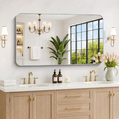 DESBING 50"x30" Bathroom Mirror for Over Sink, Silver Framed Wall Mirror
