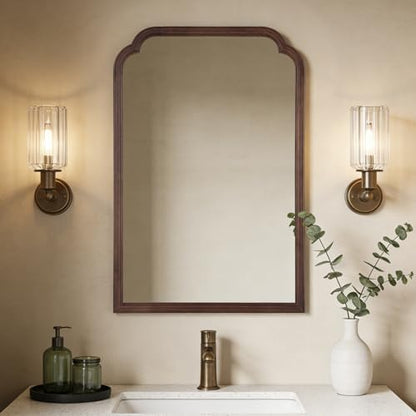 WallBeyond Wooden Framed Wall Mirror, Natural Wood Bathroom Vanity Mirror for Entryway, Living Room or Bedroom Home Decor Vertical or Horizontal Hanging [24" x 36" Walnut Color]