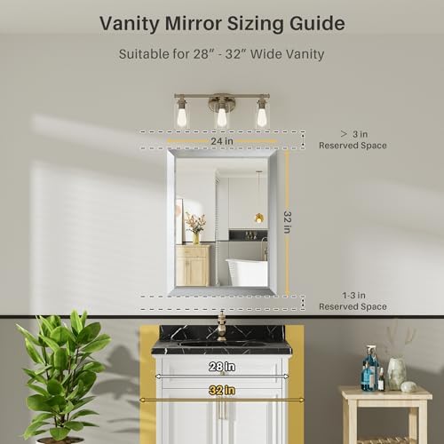 Briivue Bathroom Wall Mirror, Silver Brushed Nickel Metal Frame, 24x32 Inch