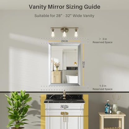 Briivue Bathroom Wall Mirror, Silver Brushed Nickel Metal Frame, 24x32 Inch