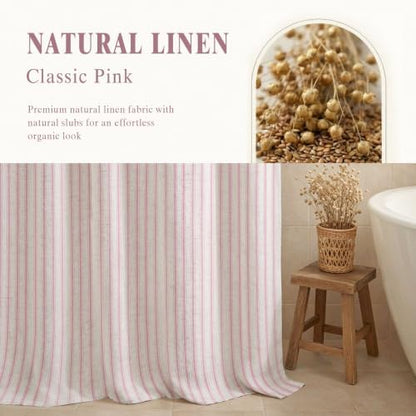 Farmhouse Striped Shower Curtain Pink Vintage Linen Curtain 72"W X 72"L