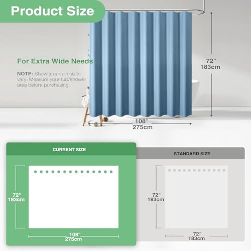 Dynamene Extra Wide Waffle Shower Curtain 256 GSM 108"x72" Moonlight Blue
