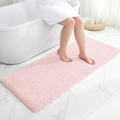 Disolla Bathroom Rugs 24x48 Non Slip Fluffy Bath Mat for Bathroom Floor Washable Plush Luxury Bath Rug for Tub Soft Shaggy Absorbent Shower Sink Mat, Sakura Pink