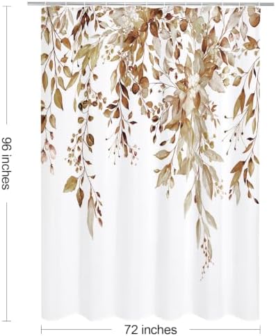 Gibelle Brown Eucalyptus Shower Curtain, Watercolor Floral Print, 72x96