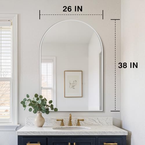 FICTOR 26" x 38" Arched Bathroom Vanity Mirror for Over Sink, Silver