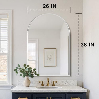 FICTOR 26" x 38" Arched Bathroom Vanity Mirror for Over Sink, Silver