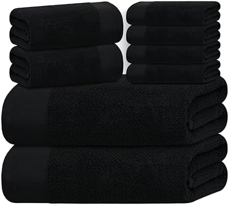 Tens Towels 8 Pc Popcorn Towel Set, 2 XL Bath, 2 Hand, 4 Washcloths, Black