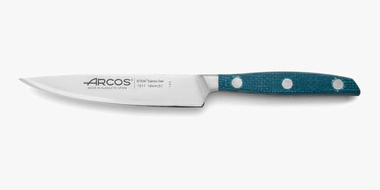 Arcos Forged Vegetable Knife Stainless Steel 5 Inch. Ergonomic Polyoxymethylene POM Handle & Special Silk Silver Blade 130 mm. Series Manhattan. Black Color.