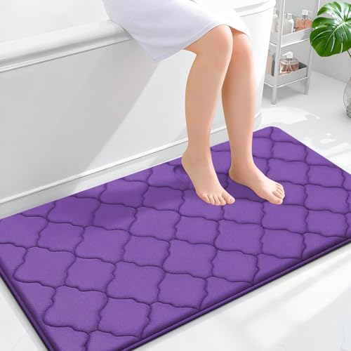 OLANLY Memory Foam Bath Mat Rug 44x24, Ultra Soft Bathroom Rugs, Purple