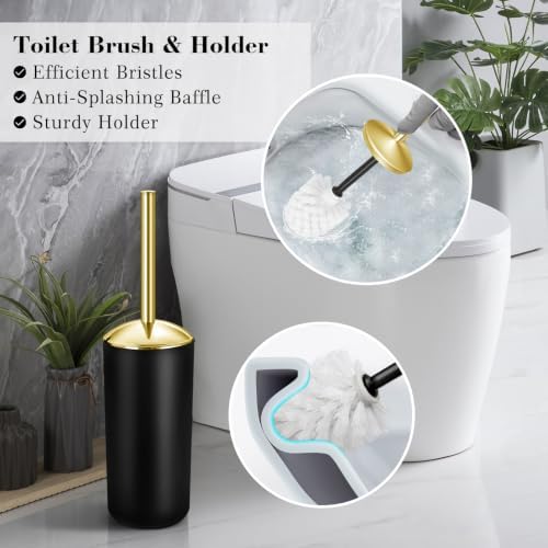 Bathroom Set, 20Pcs Bathroom Shower Curtain Sets with Hooks, Black Bathroom Accessories Set with Trash Can, Bathroom Accessories Sets Complete with Shower Curtain Set, Bathroom Accessory Set