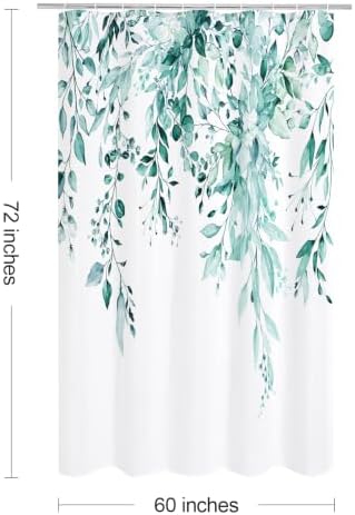 Gibelle Teal Eucalyptus Shower Curtain, Watercolor Floral Print, 60x72