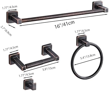 Bathroom Hardware Set 4 Pieces,Oil Rubbed Bronze Towel Bar Set Stainless Steel Wall Mounted, Includes 16In Hand Towel Bar, Towel Ring, Robe Towel Hooks,Toilet Paper Holder, Bathroom Towel Rack Set
