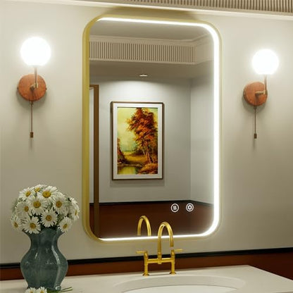 24x36 Inch Gold LED Bathroom Mirror with Lights,3000K/4500K/6000K