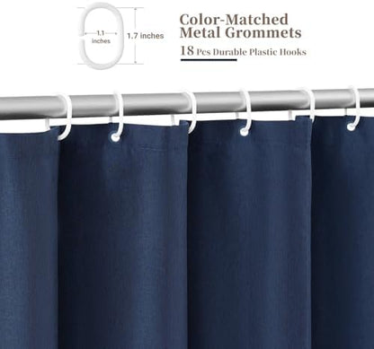 BTTN 108x72 Boho Scalloped Linen Textured Cloth Shower Curtain, Navy Blue