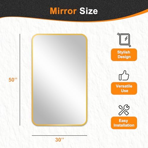 Delma Bathroom Vanity Mirror, Gold Framed Mirror for Over Sink, 50x30
