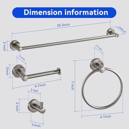 BGL Bathroom Accessories Set 4-Pieces Shiny Brushed Nickel Zinc Alloy Wall Mounted Towel Racks for Bathroom