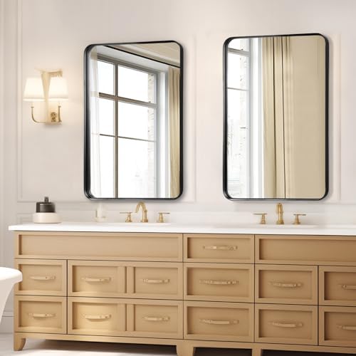 Black Bathroom Vanity Mirror Over Sink 24x36, Large Wall Rectangle Mirror