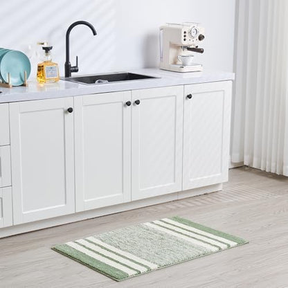 CozeCube Sage Green Striped 24"x16" Non Slip Washable Bath Mat