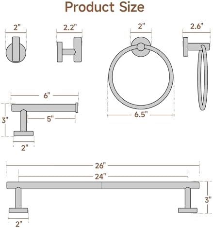 USHOWER 8PCS Brushed Nickel Bathroom Hardware Set, 24-Inch Towel Bar Set