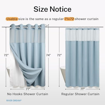 River Dream Heavyweight Waffle No Hook Shower Curtain with Liner,Blue,71x74