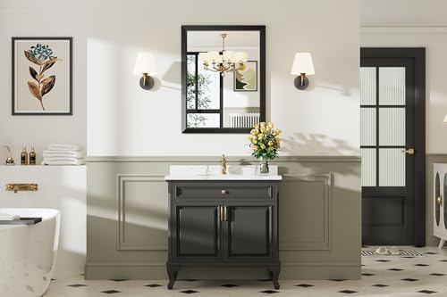 Briivue Black Metal Framed Bathroom Wall Mirror, 24x32 Inch