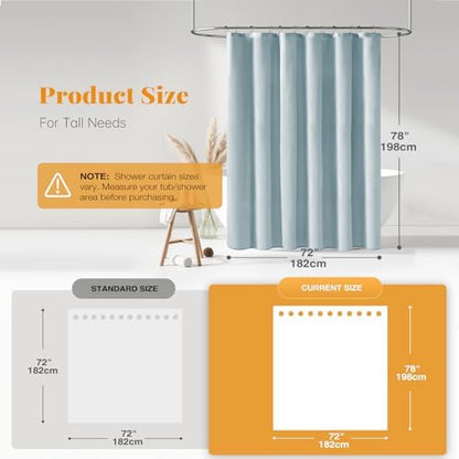 BTTN 72x78 Linen Textured Waterproof Fabric Shower Curtain Set, Fog Blue